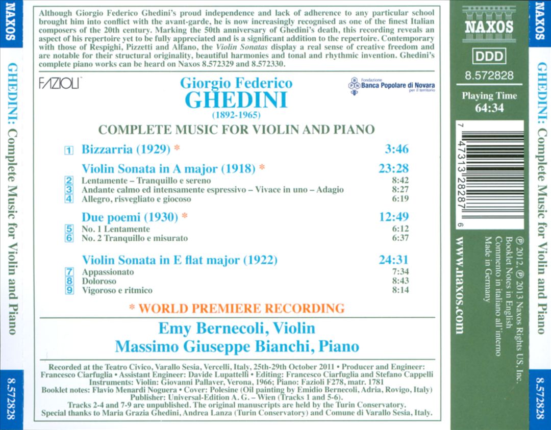Ghedini: Violin Sonatas; Bizzarria; Due Poemi cover art