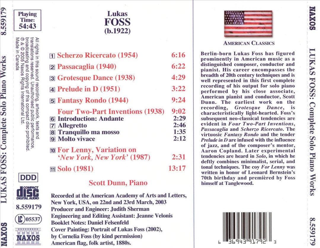 Lukas Foss: Complete works for Solo Piano cover art