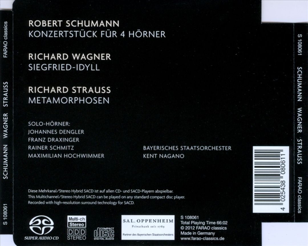 Schumann: Konzertstück; Wagner: Siegfried-Idyll; Richard Strauss: Metamorphosen cover art