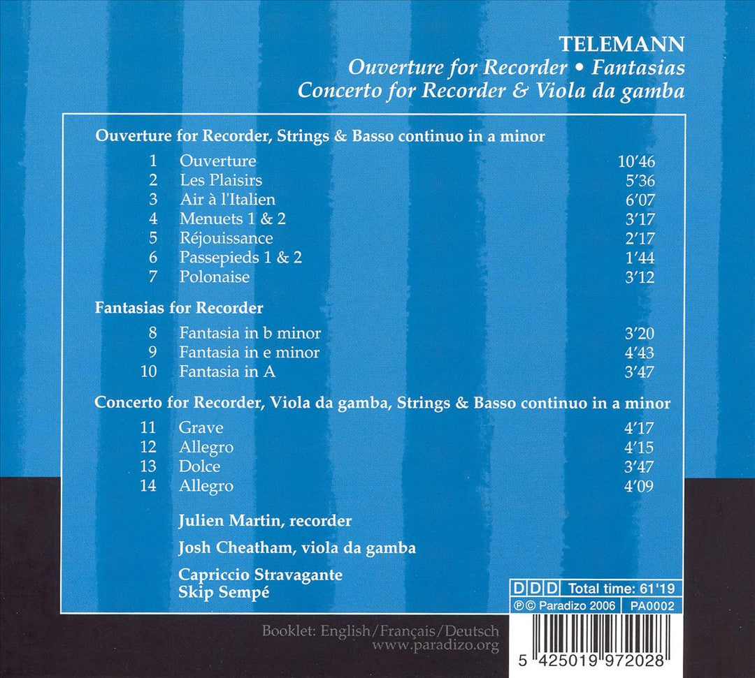 Telemann: Ouverture for Recorder; Fantasias; Concerto for Recorder & Viola da Gamba cover art