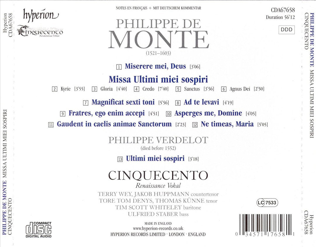Philippe de Monte: Missa Ultimi miei sospiri cover art