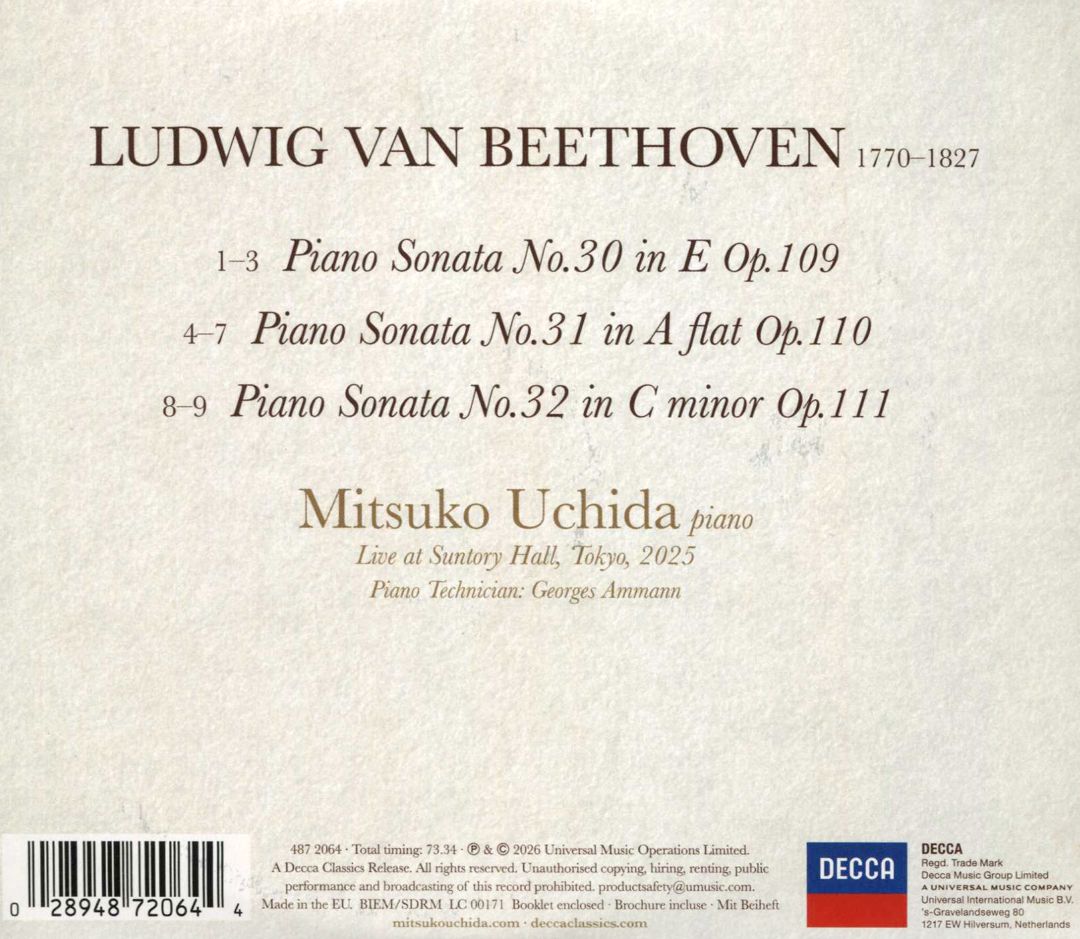 Beethoven: The Last Three Sonatas Op. 109, 110, 111 - Live at Suntory Hall cover art