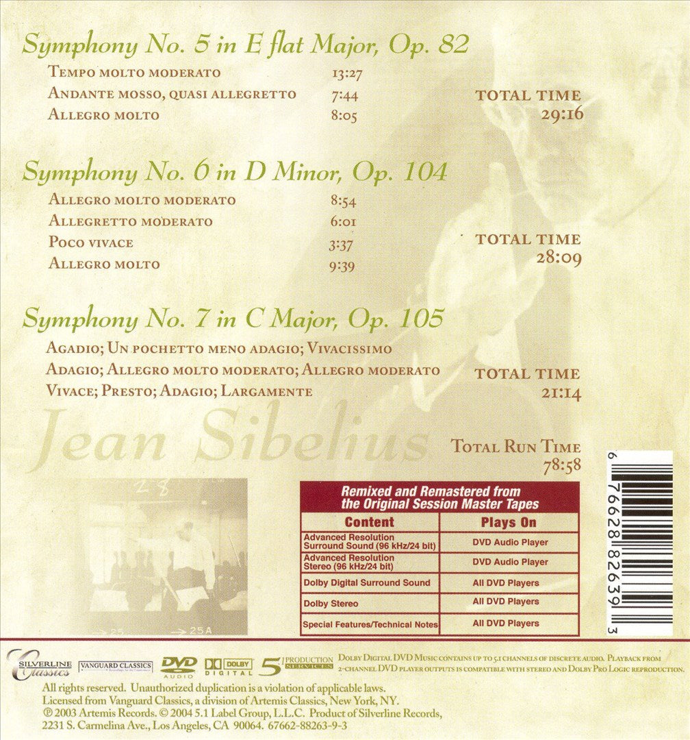Sibelius: Symphonies Nos. 5, 6, 7 [DVD Audio] cover art