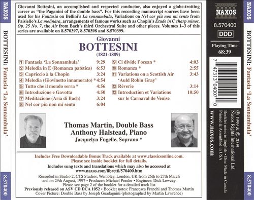 Bottesini: Fantasia "La Sonnambula" cover art