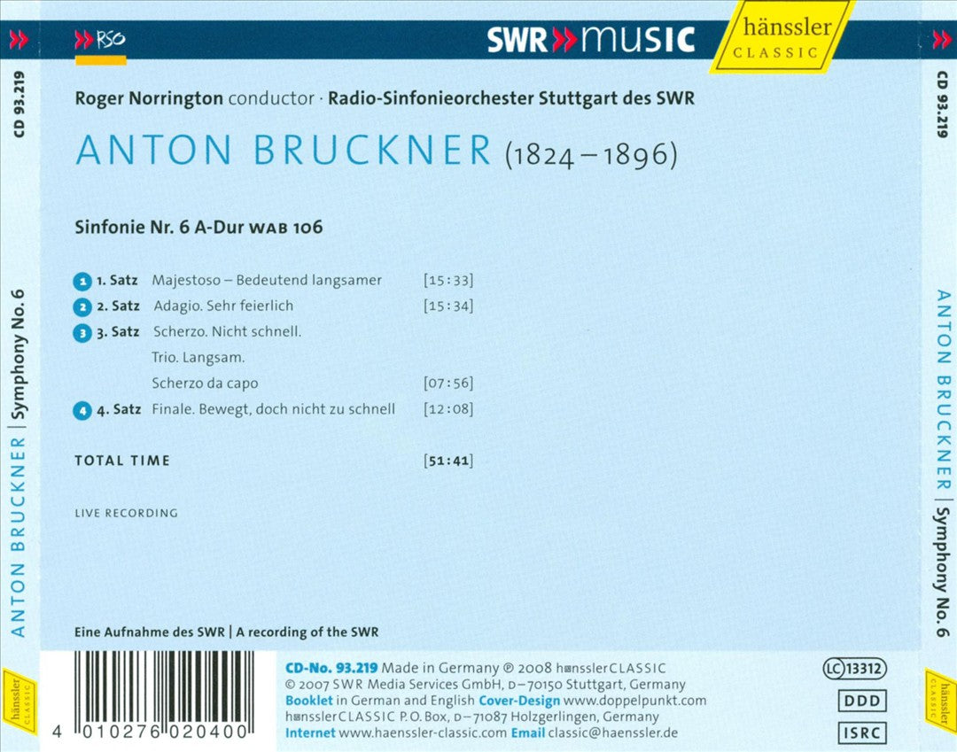 Bruckner: Symphony No. 6 cover art