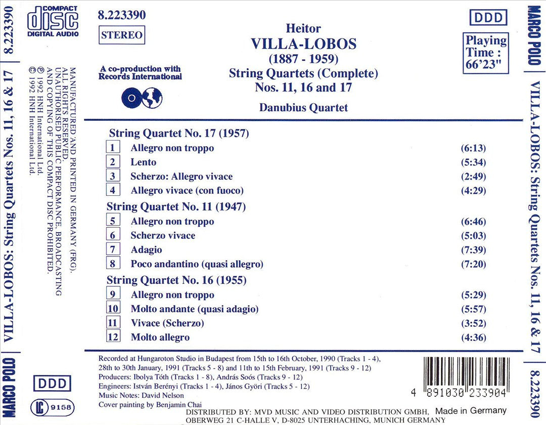 Villa-Lobos: String Quartets Nos.11, 16 & 17 cover art