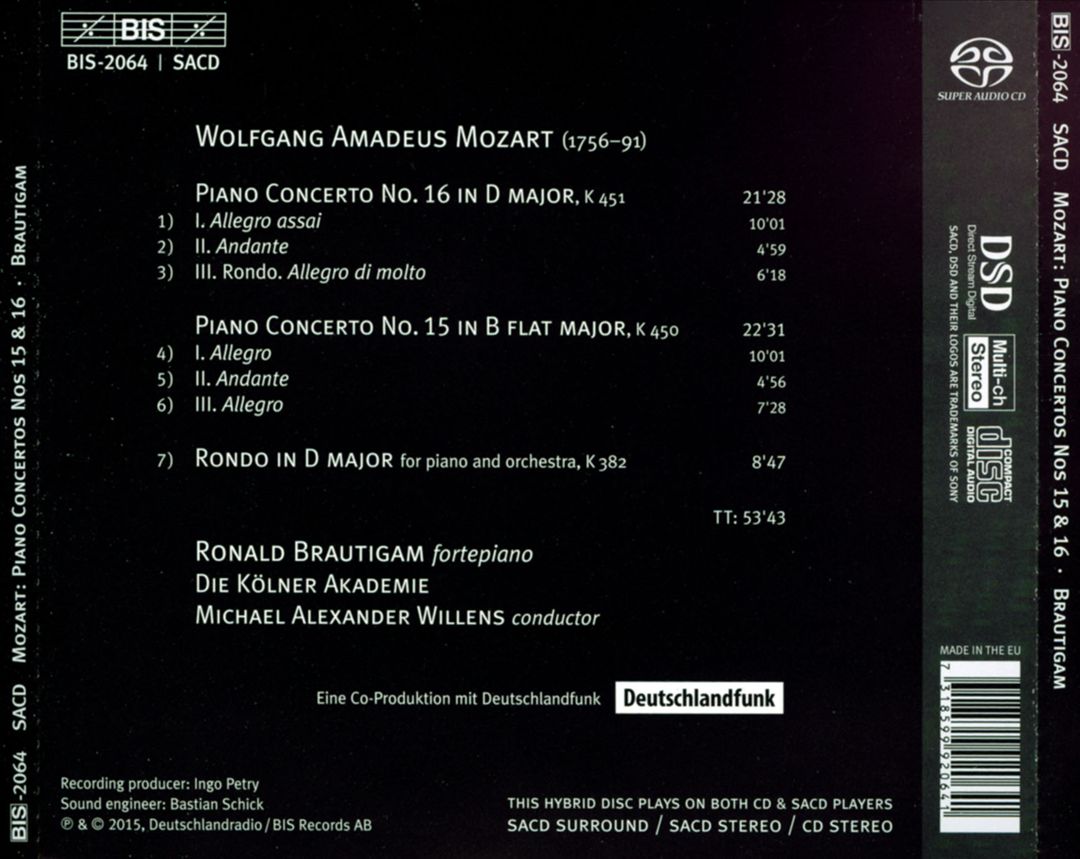 Mozart: Piano Concertos Nos. 15 in B flat major & 16 in D major cover art