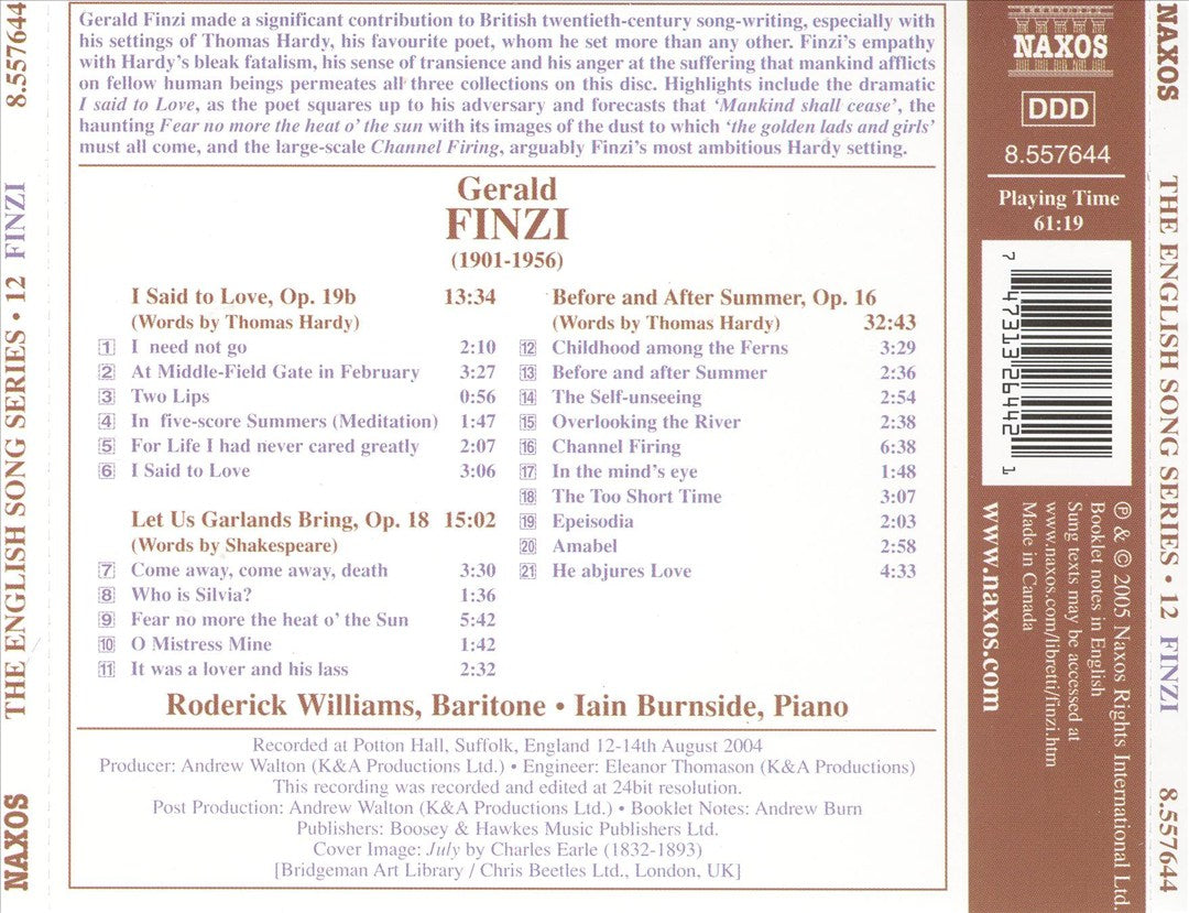 Gerald Finzi: I Said to Love; Let Us Garlands Bring; Before and After Summer cover art