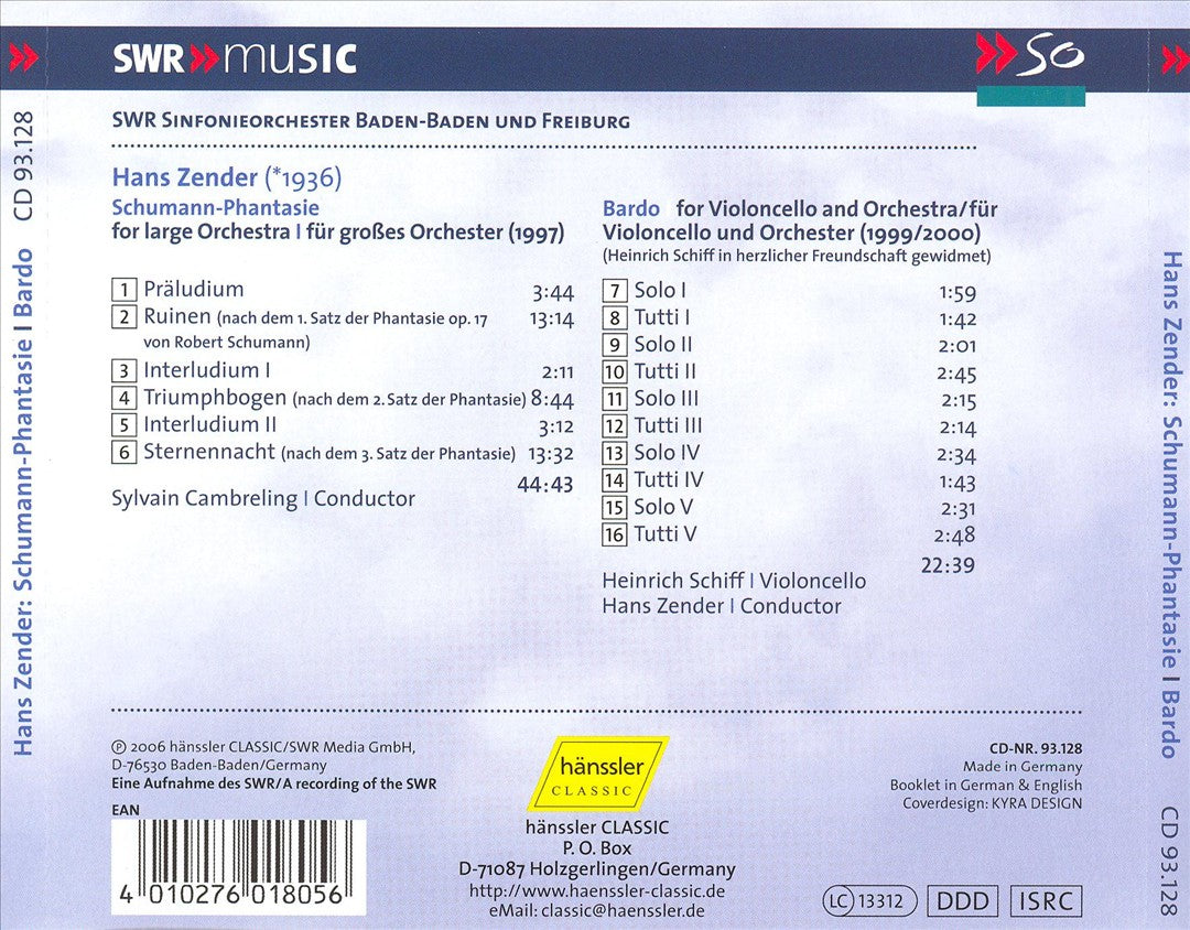 Hans Zender: Schumann-Phantasie; Bardo cover art