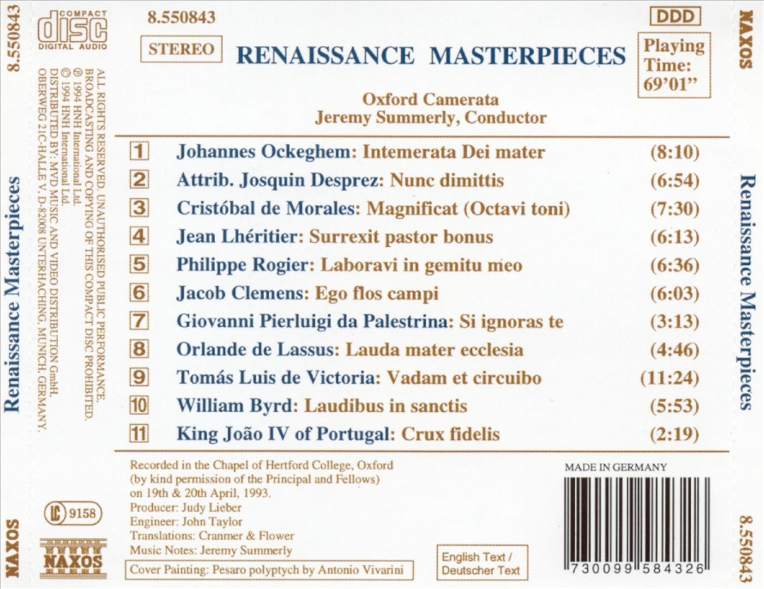 Renaissance Masterpieces: Ockeghem; Josquin; Morales cover art