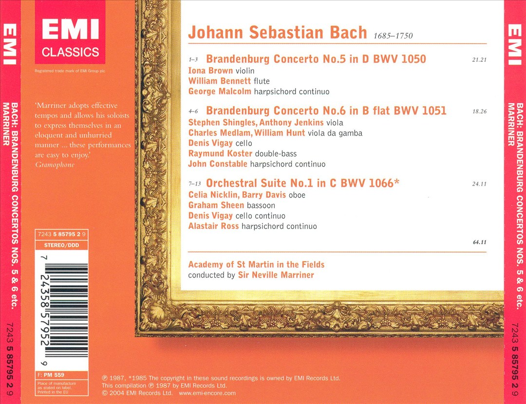 Bach: Brandenburg Concertos Nos. 5 & 6; Orchestral Suite No. 1 cover art