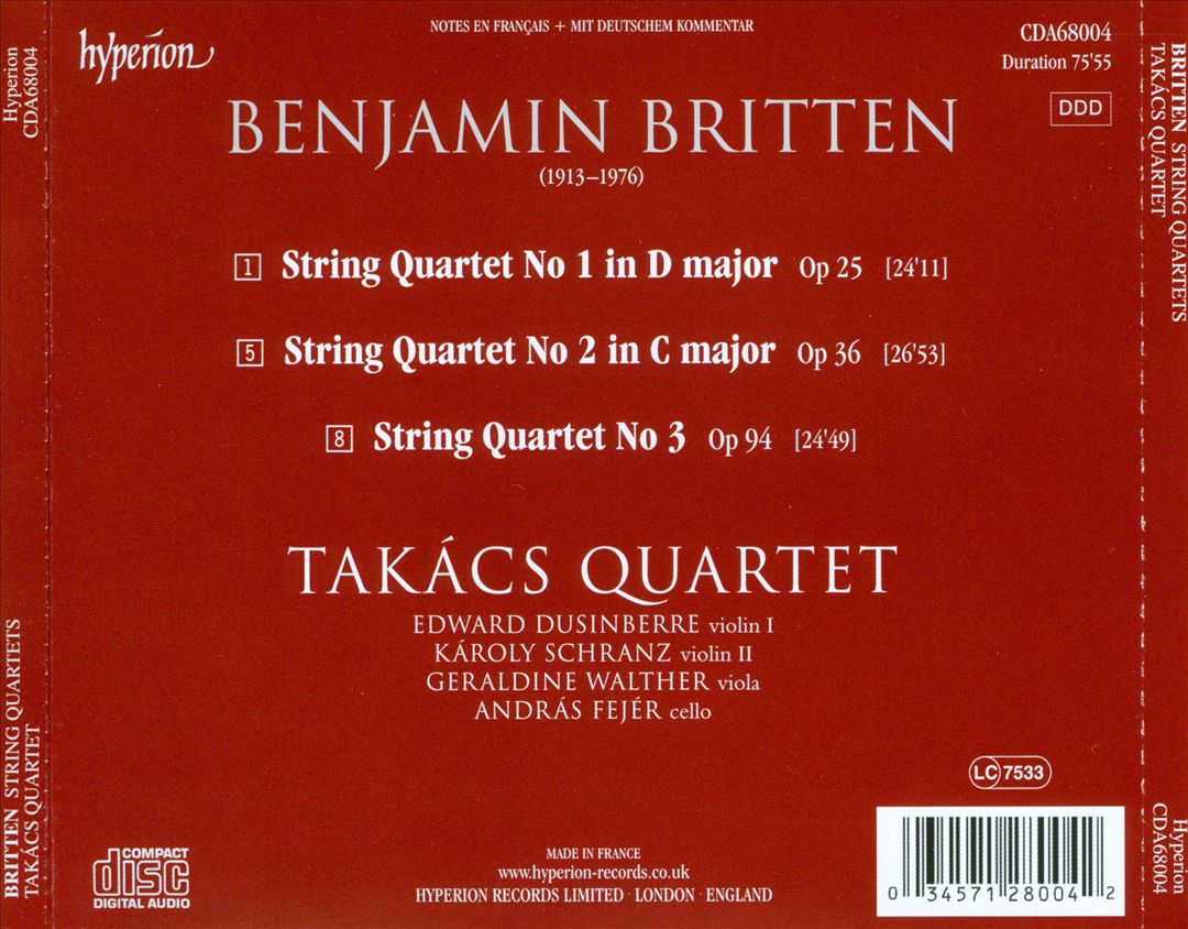 Benjamin Britten: String Quartets Nos. 1-3 cover art