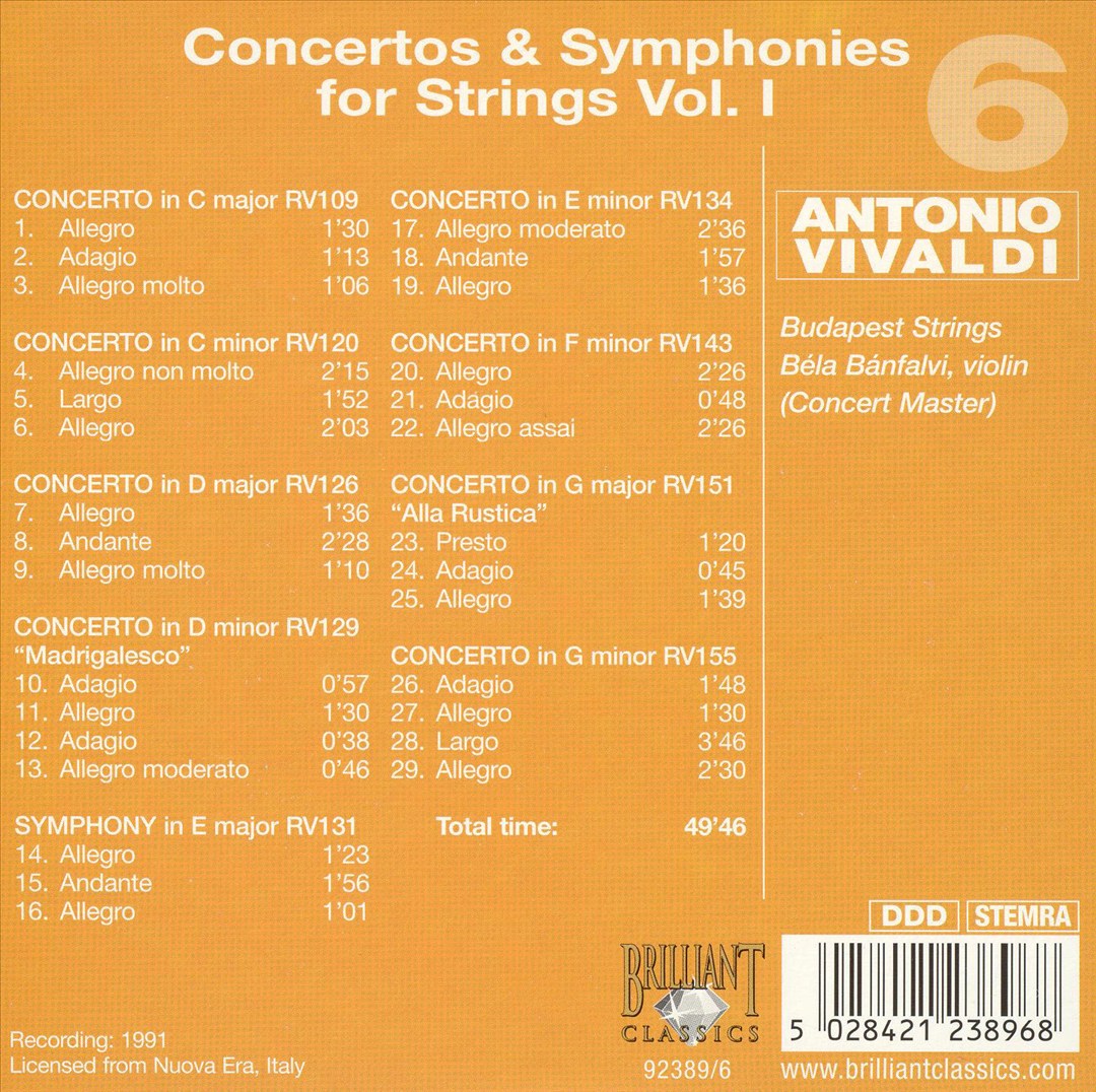 Vivaldi: Concertos & Symphonies for Strings Vol. 1 cover art