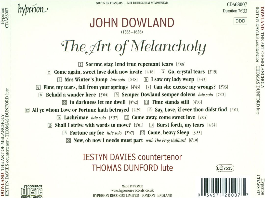 The Art of Melancholy: Songs by John Dowland cover art