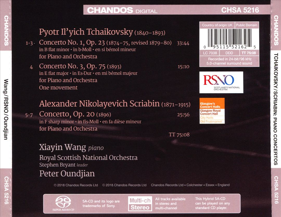 Tchaikovsky: Piano Concerto No. 1; Piano Concerto No. 3; Scriabin: Piano Concerto cover art