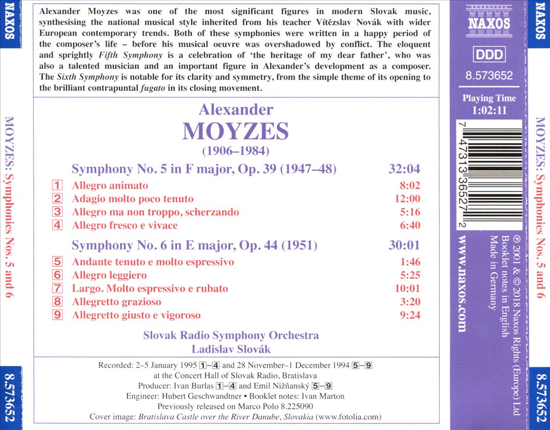 Alexander Moyzes: Symphonies Nos. 5 & 6 cover art