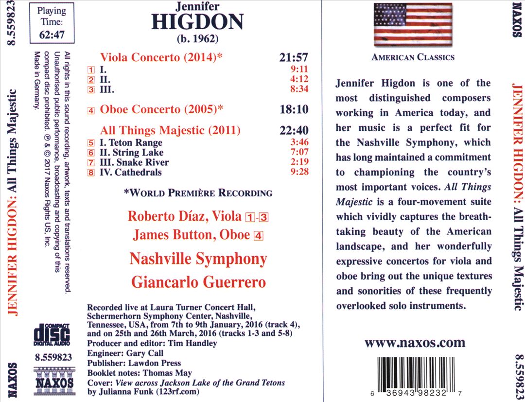 Jennifer Higdon: All Things Majestic; Viola Concerto; Oboe Concerto cover art