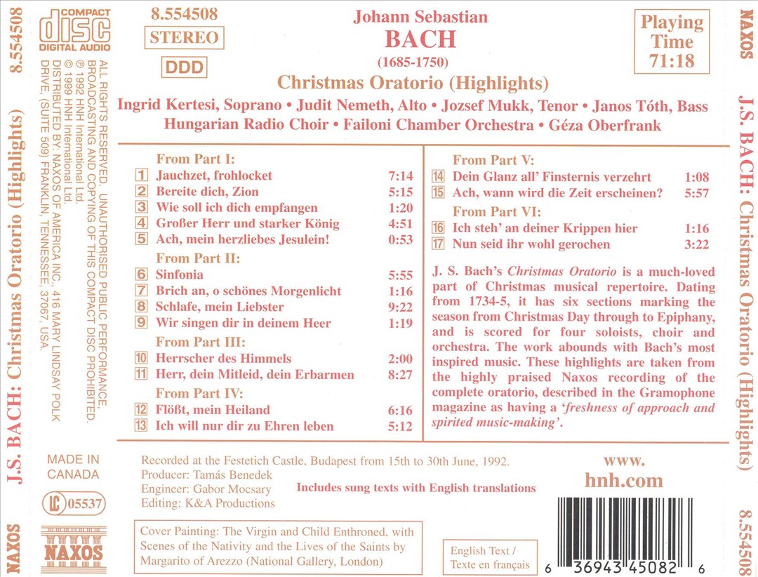 Bach: Christmas Oratorio (Highlights) cover art