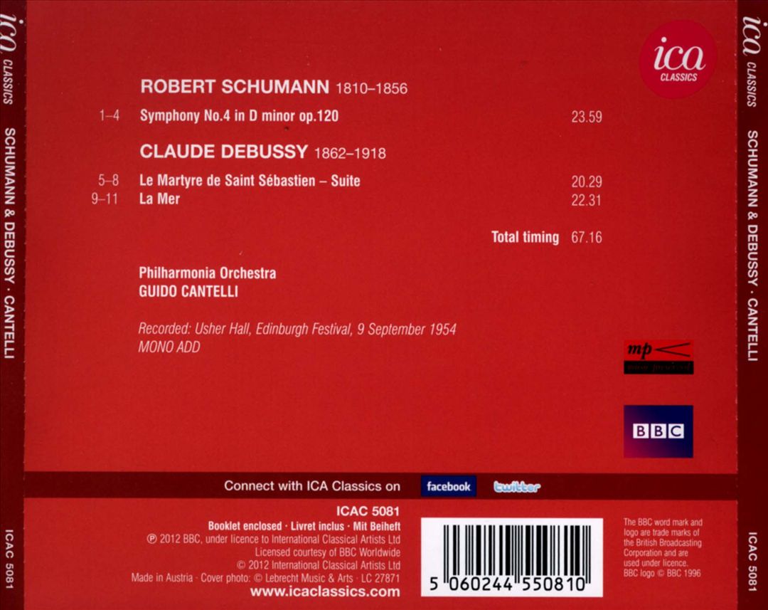 Schumann: Symphony No. 4; Debussy: Le Martyre de Saint Sebastian Suite; La Mer cover art