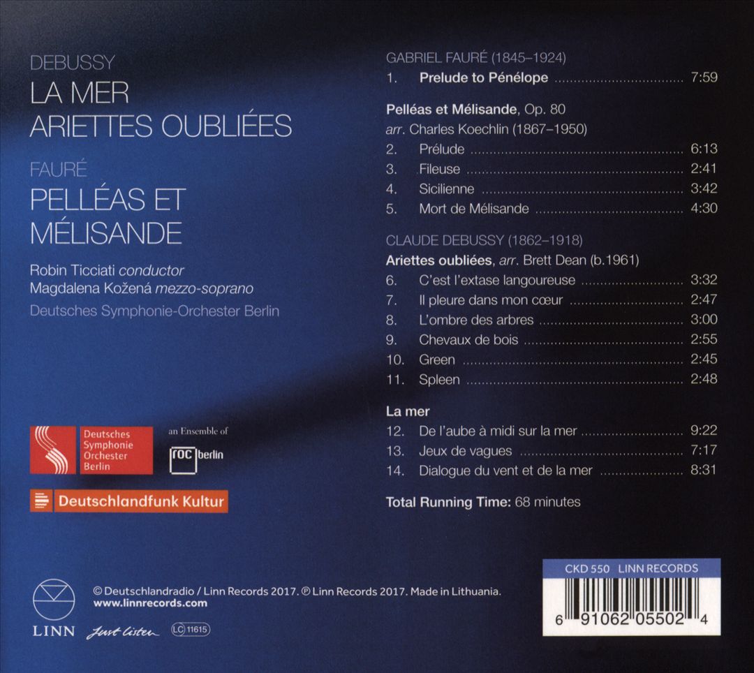 Debussy: La Mer; Ariettes Oubliées; Fauré: Pelléas et Mélisande cover art