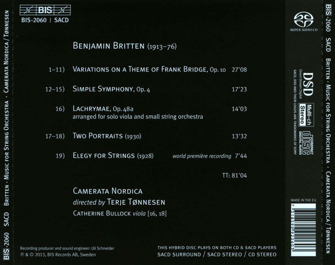 Britten: Frank Bridge Variations; Lachrymae; Elegy for Strings; Simple Symphony; Two Portraits cover art