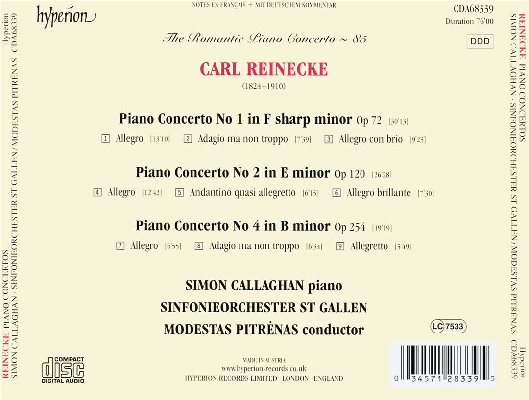 Romantic Piano Concerto, Vol. 85: Reinecke cover art