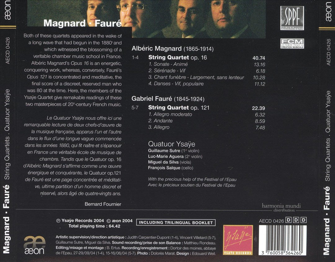 Albéric Magnard: String Quartet Op. 16; Gabriel Fauré: String Quartet Op. 121 cover art