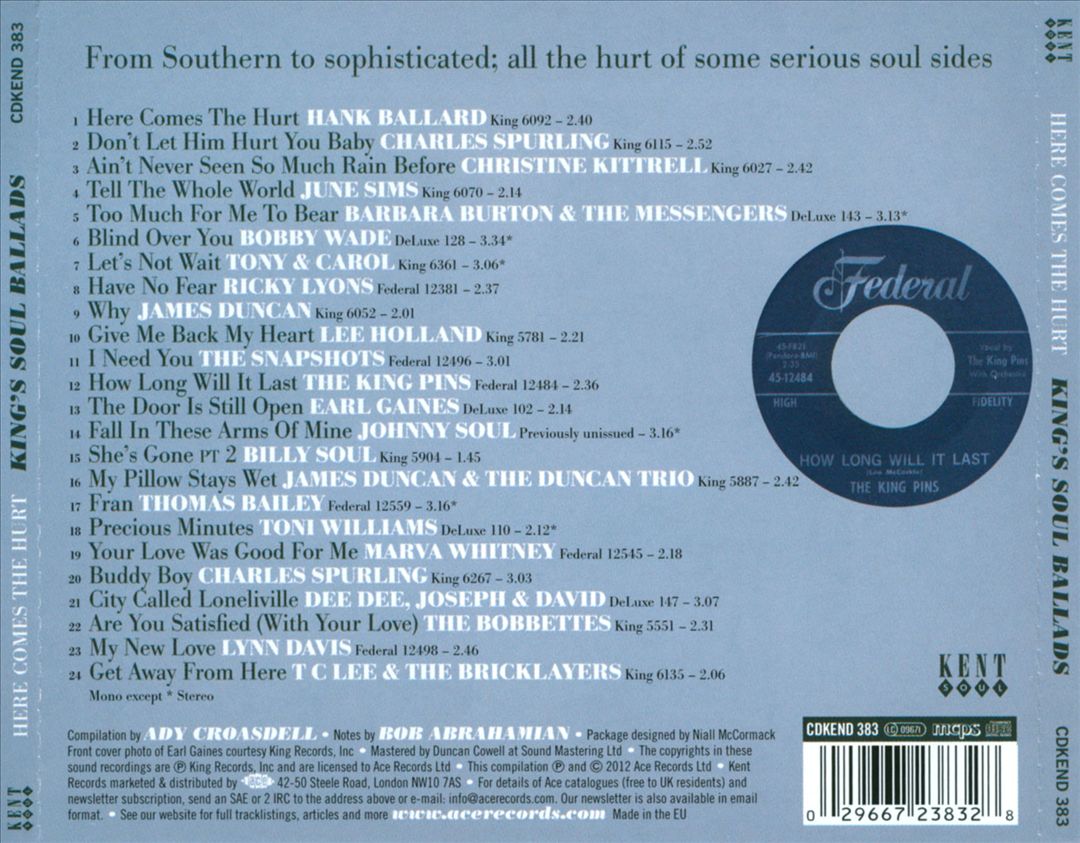Here Comes the Hurt: Soul Ballads from King, Federal & DeLuxe cover art