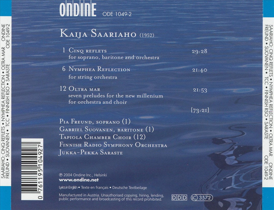 Kaija Saariaho: Cinq Reflets de L'Amour de Loin; Nymphea Reflection; Oltra Mar cover art