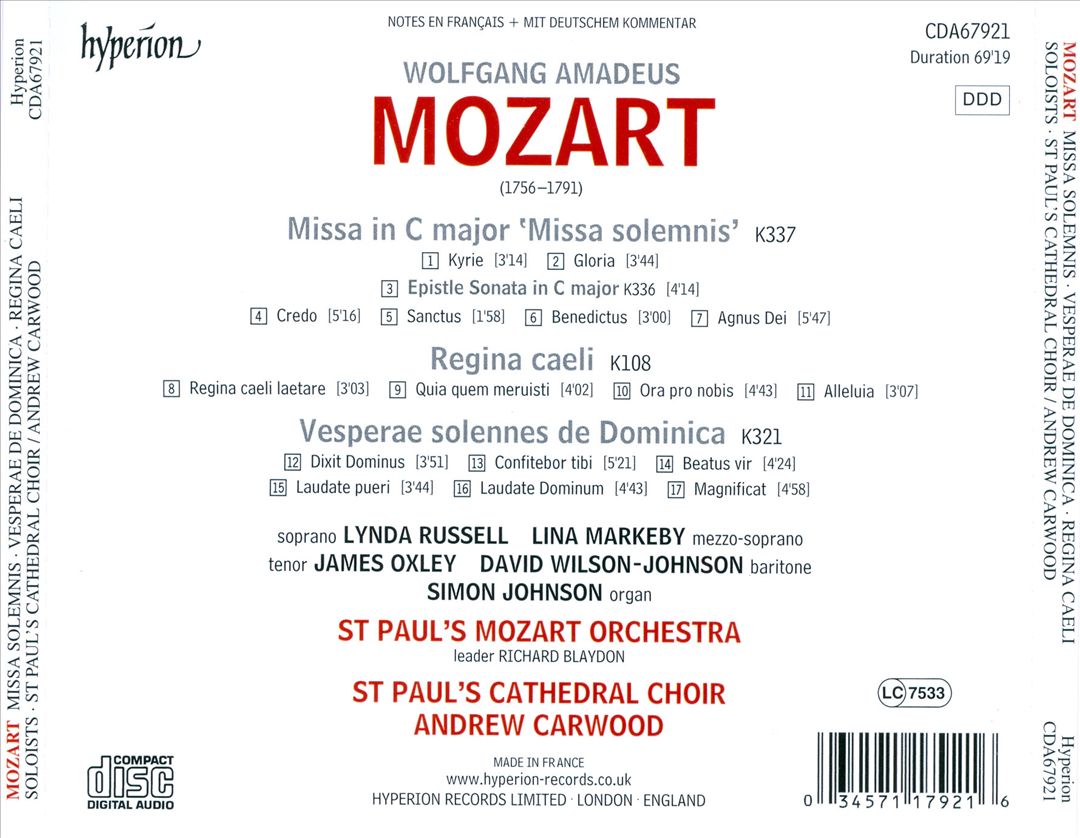 Mozart: Missa Solemnis; Vesperae de Dominica; Regina Caeli cover art