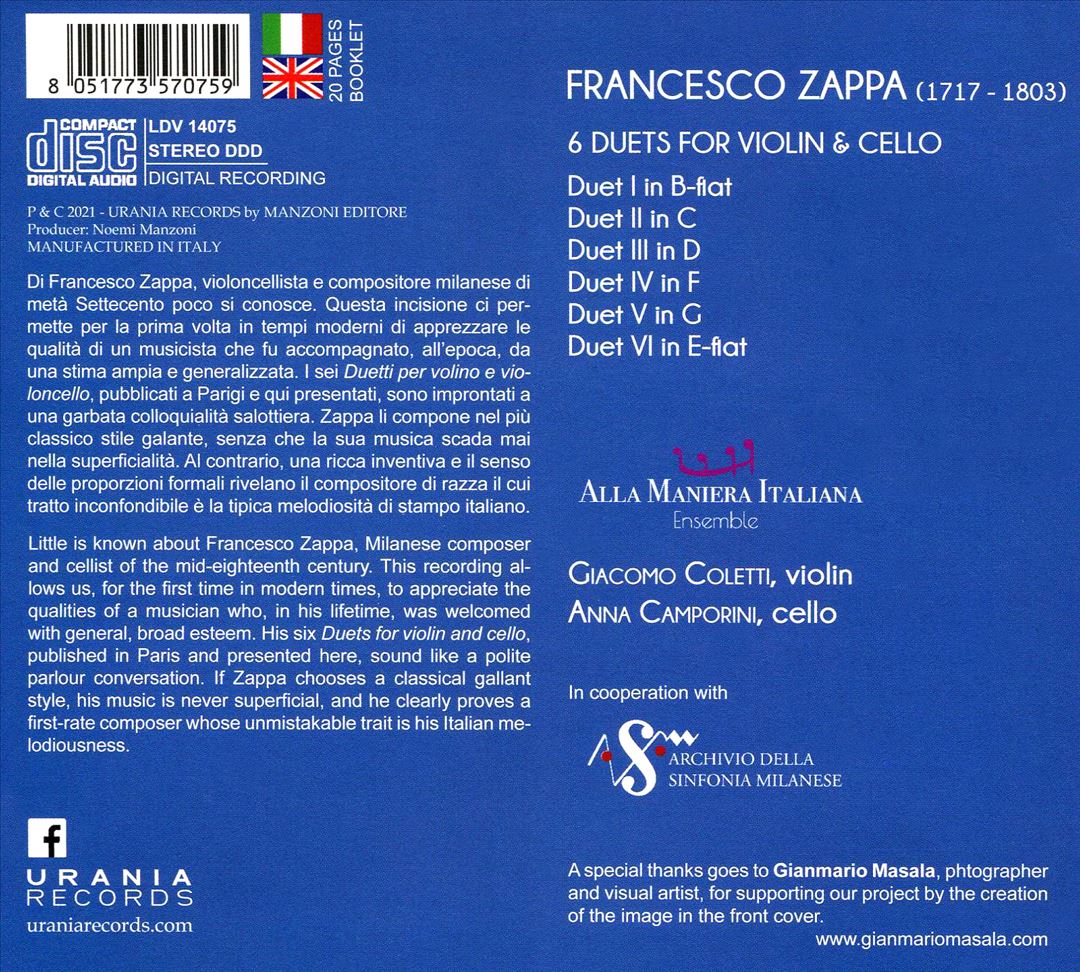 Francesco Zappa: 6 Duets for Violin and Cello cover art
