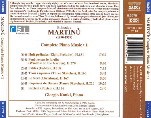 Martinu: Complete Piano Music cover art
