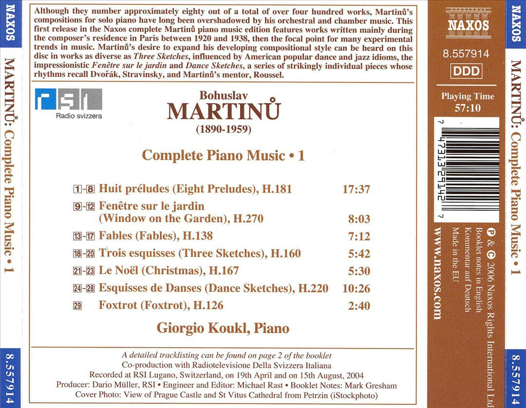 Martinu: Complete Piano Music cover art