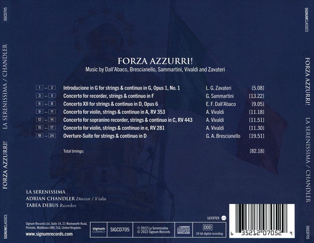 Forza Azzurri!: Music by Dall'Abaco, Brescianello, Sammartini, Vivaldi and Zavateri cover art