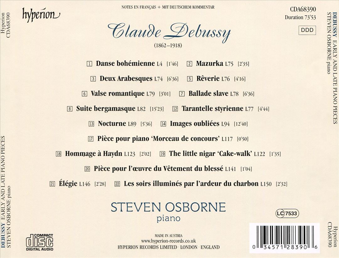 Debussy: Early and Late Piano Pieces cover art