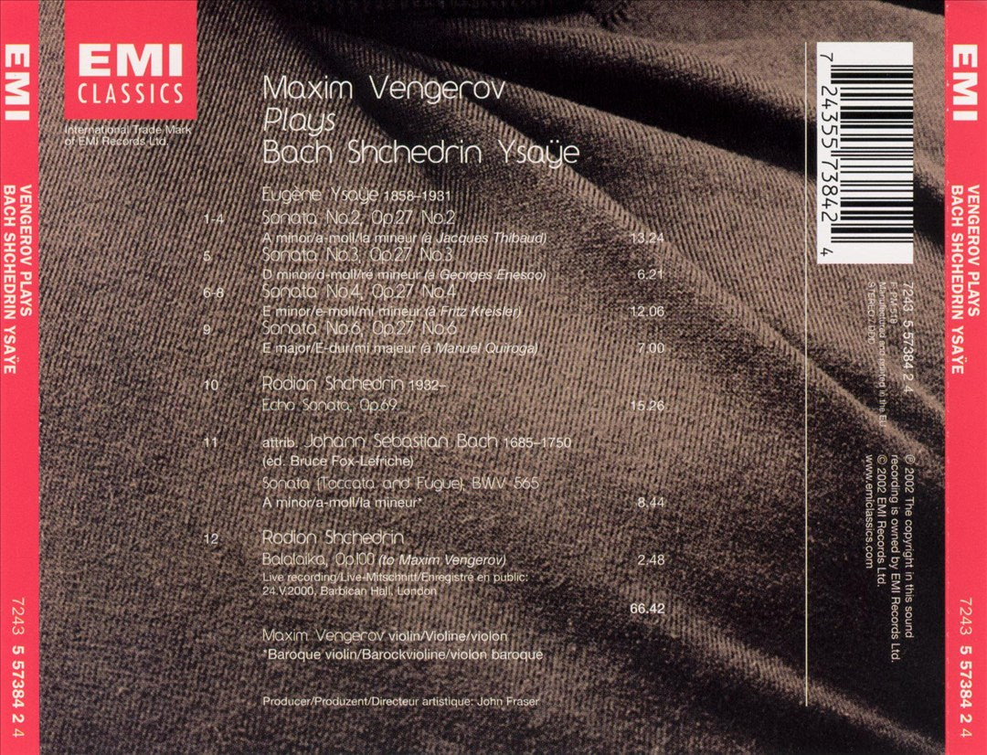 Maxim Vengerov Plays Bach, Shchedrin, Ysaÿe cover art