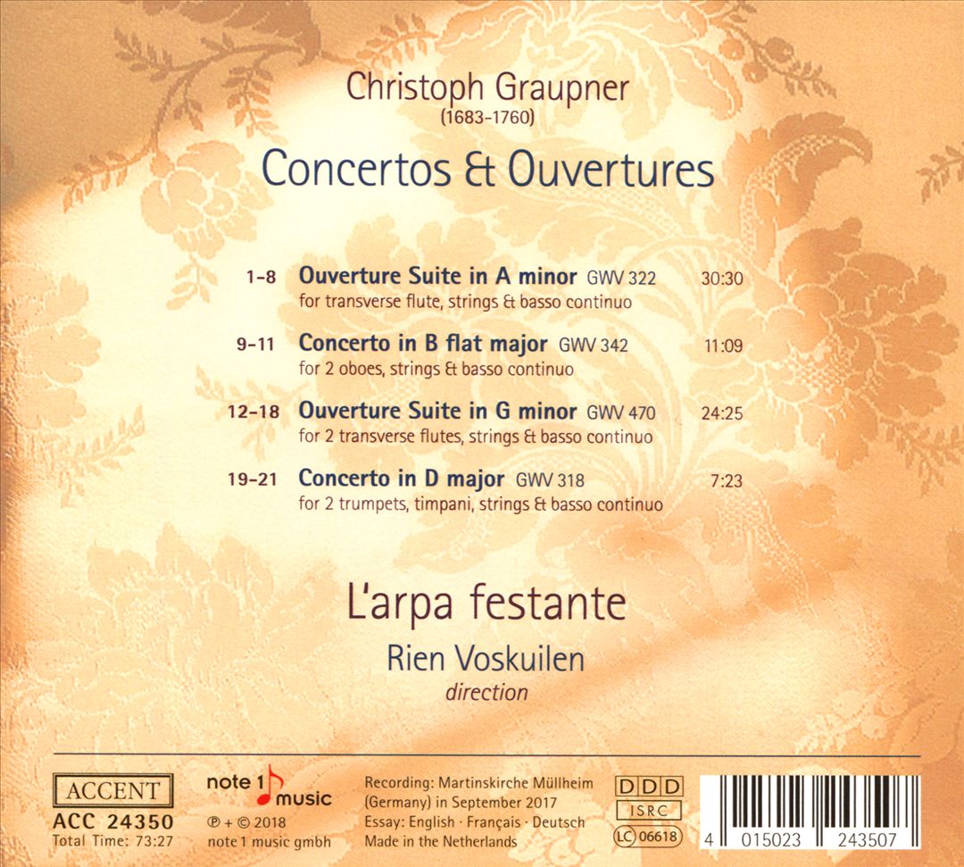 Christophe Graupner: Concertos & Ouvertures cover art