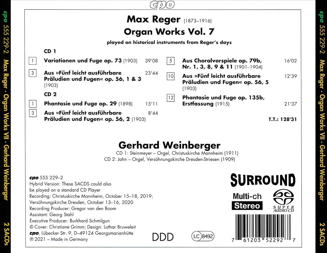 Max Reger: Organ Works, Vol. 7 cover art