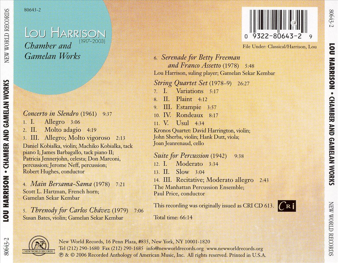 Lou Harrison: Chamber and Gamelan Works cover art
