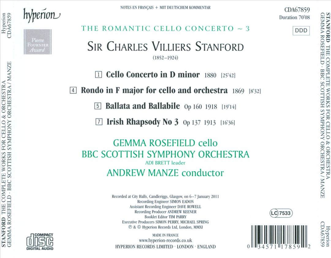 Romantic Cello Concerto, Vol. 3: Stanford cover art