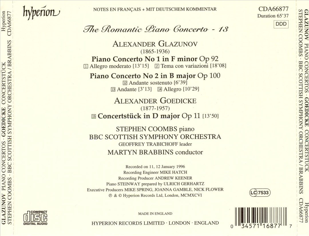 Glazunov: Piano Concertos Nos. 1 & 2; Goedicke: Concertstück, Op. 11 cover art