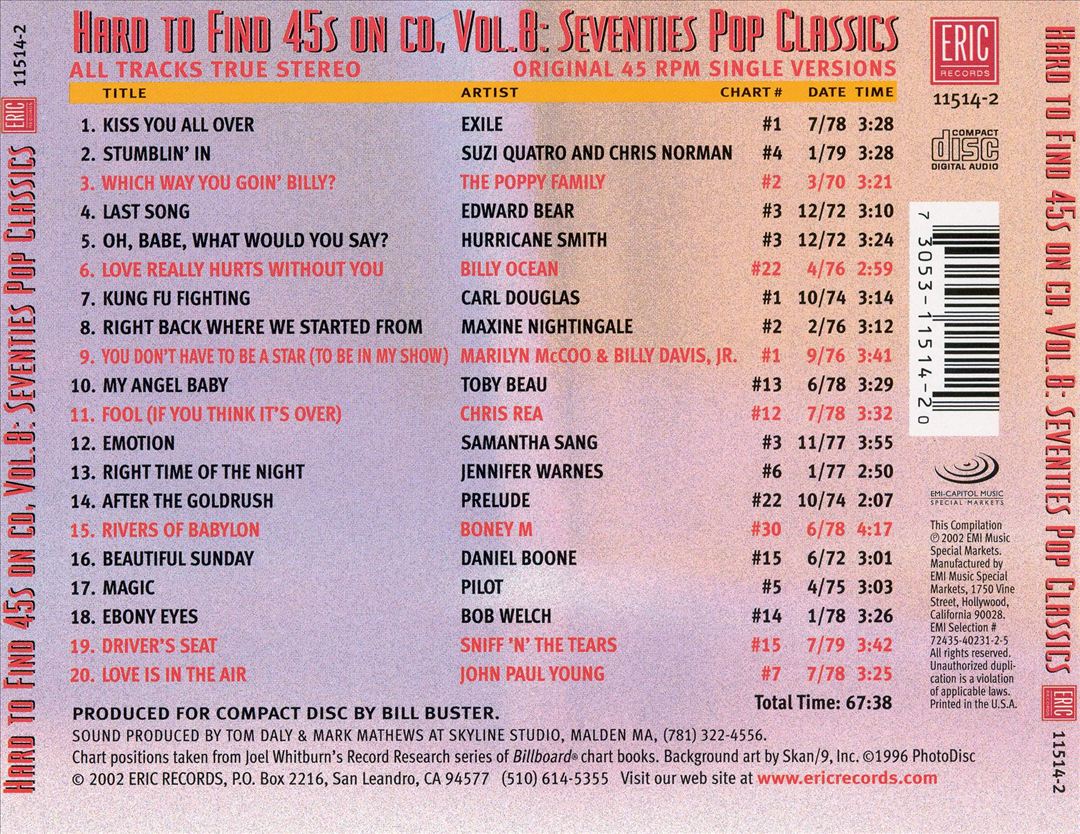 Hard to Find 45's on CD, Vol. 8: 70's Pop Classics cover art