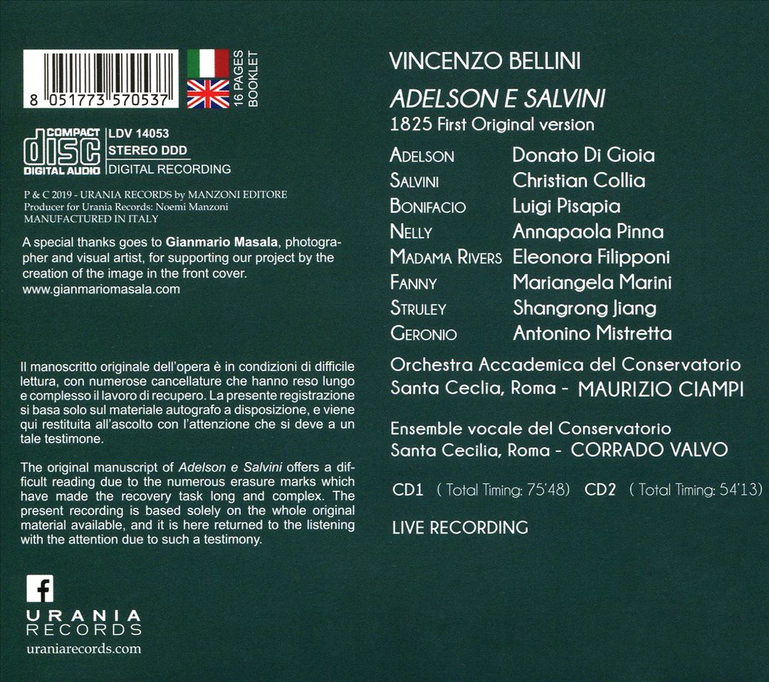 Vincenzo Bellini: Adelson e Salvini cover art