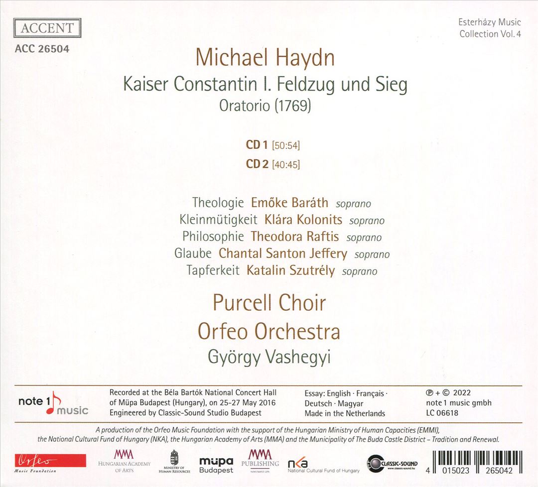 Michael Haydn: Kaiser Constantin I. Feldzug und Sieg Oratorio (1769) cover art
