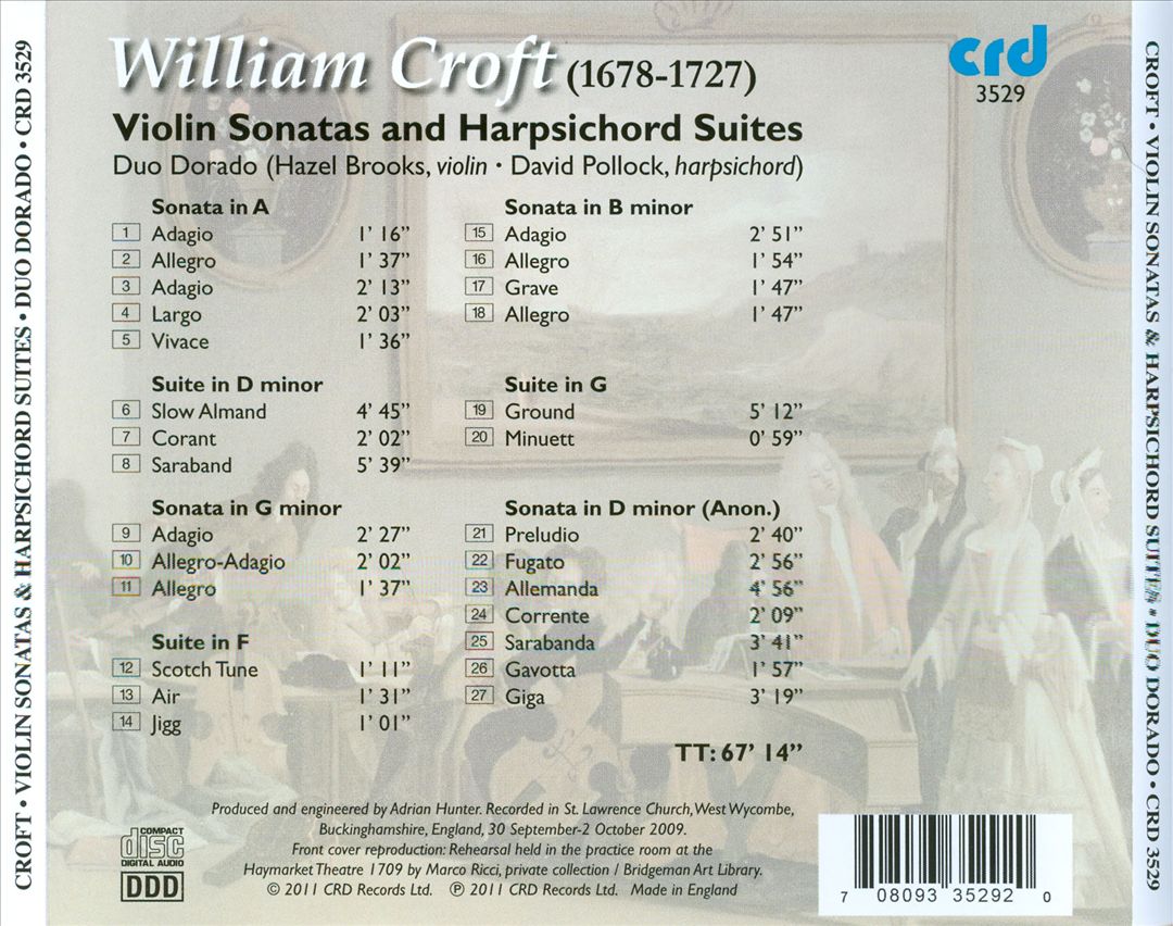 William Croft: Violin Sonatas and Harpsichord Suites cover art