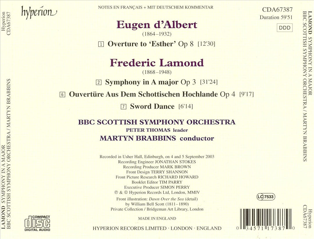 Lamond: Symphony in A major, Concert Overture "From the Scottish Highlands"; d'Albert: Overture to "Esther" Opus 8 cover art