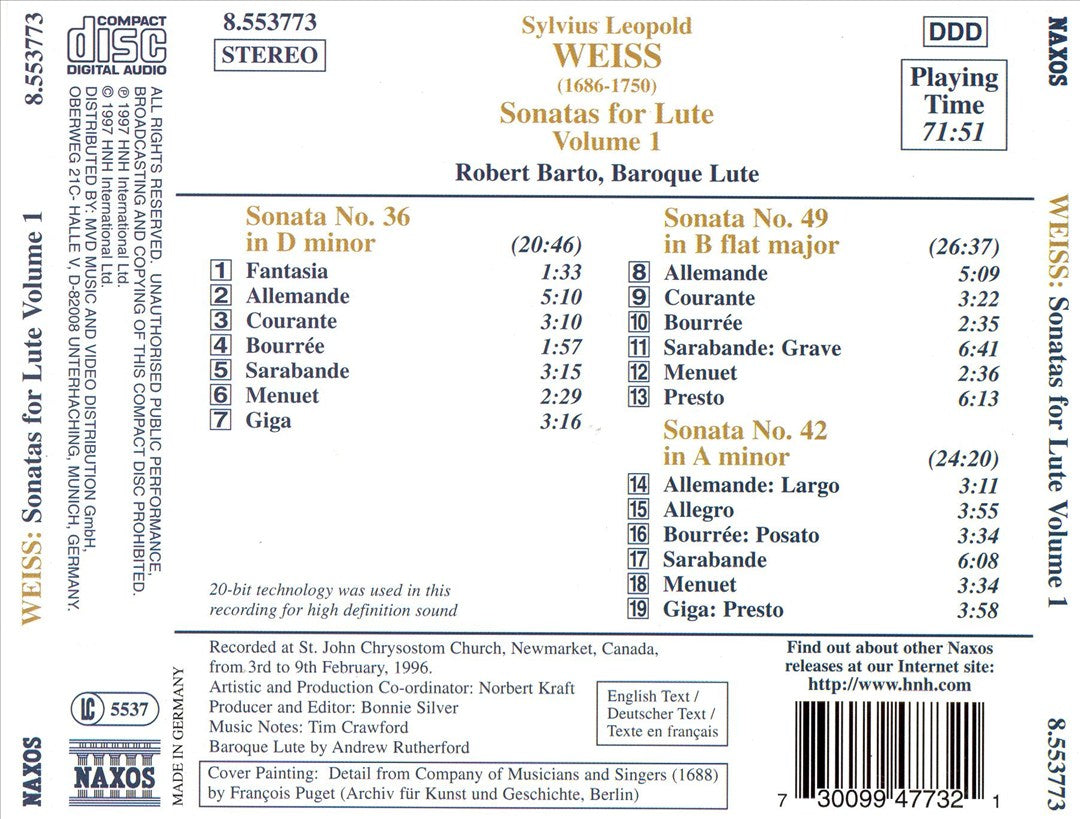 Silvius Leopold Weiss: Sonatas for Lute, Vol. 1 cover art