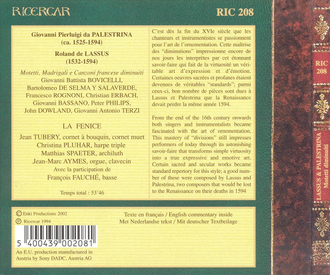 Lassus, Palestrina: Motetti, Madrigali e Canzoni diminuiti cover art