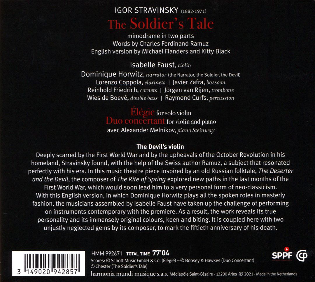 Stravinsky: Histoire du soldat; Élégie; Duo Concertant cover art