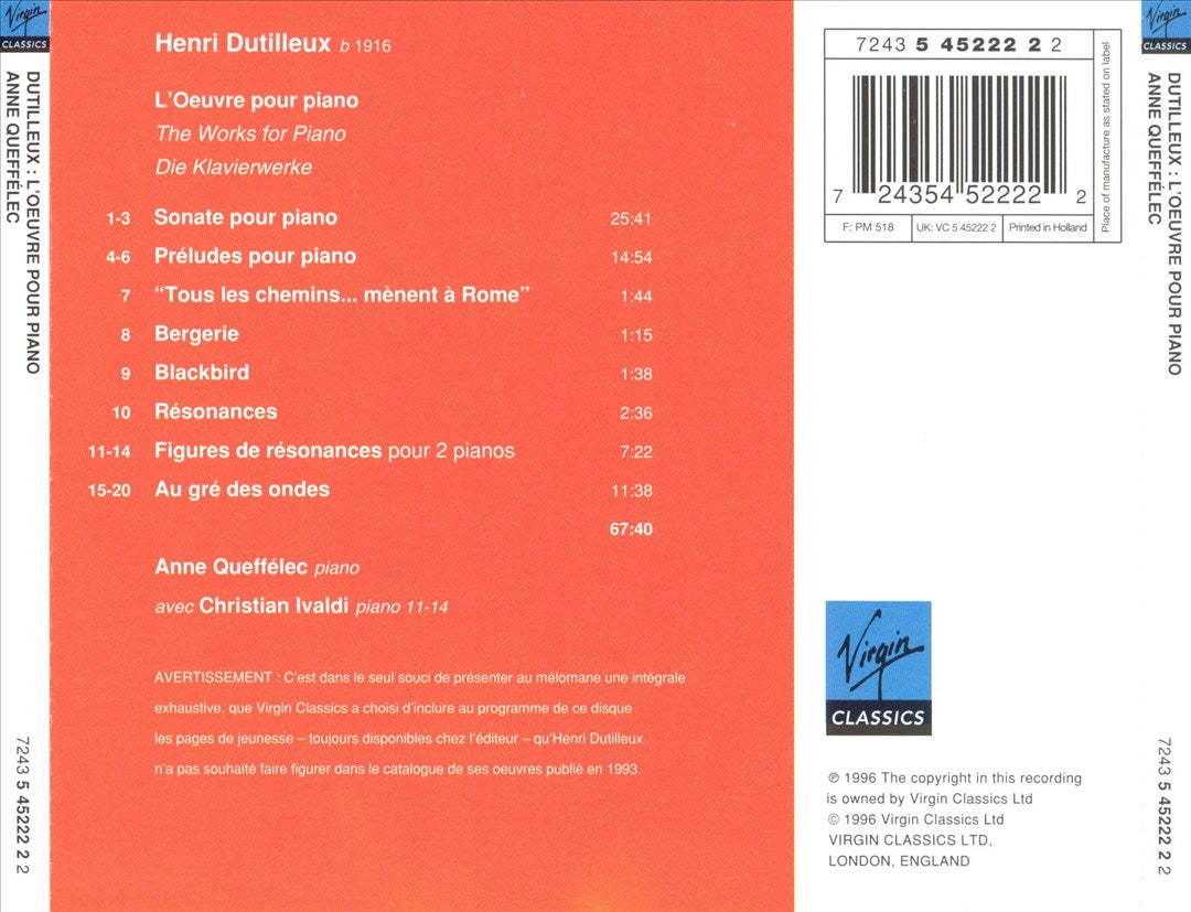 Dutilleux: The Works for Piano cover art